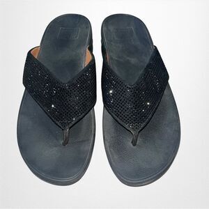 FitFlop Ritzy Crystal Toe Thong Sandals Flip Flops Black Size 8